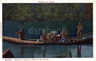 Brazilian Indian folklore, Canoes of Indians, traveling in the Paraná River