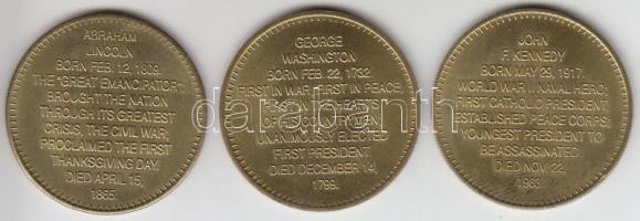 Amerikai Egyesült Államok DN. 3db klf elnöki emlékérem "Lincoln" + "Washington" ...