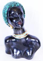 Afrikai nő, festett kerámia mellszobor /  African woman, ceramic bust, 24x16x14cm