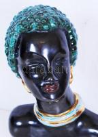 Afrikai nő, festett kerámia mellszobor / 
African woman, ceramic bust, 24x16x14cm