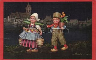 Holland gyerekek, olasz művészlap, Ultra 2250. s: Colombo, Dutch children, Italian art postcard, Ultra 2250. s: Colombo