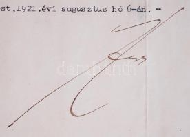 1921 Kinevezési dokumentum Hegedüs Lóránt pénzügyminiszter saját kezű aláírásával