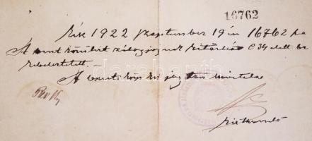 1922 Nyugta 1400K illetékbélyeggel