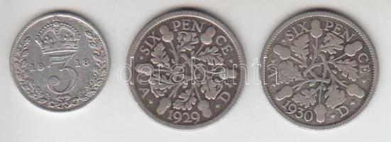 Nagy-Britannia 1918. 3p Ag + 1929-1930. 6p Ag (2x) T:2,3 Great Britain 1918. 3 Pence Ag + 1929-1930. 6 Pence Ag (2x) C:XF,F