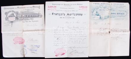 1905-1910 3 db fejléces számla párizsi magyar mesterektől / 3 invoices