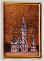 Mátyás templom. Aranyozott nyomat üvegezett keretben, újszerű állapotban, 12×14 cm