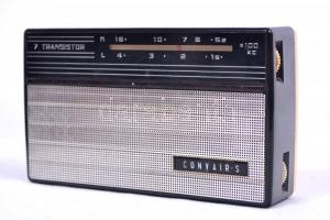 Retró Transistor Convair S rádió, bőr tokban, 17×10 cm