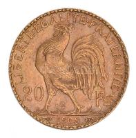 Franciaország/Modern Köztársaság 1908. 20Fr Au "Kakas" utánveret (6.46g/0.900) T:2,2- France/Modern Republic 1908. 20 Francs Au "Rooster" restrike (6.46g/0.900) C:aXF