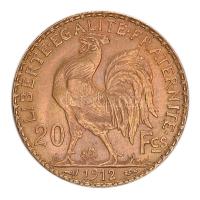 Franciaország/Modern Köztársaság 1912. 20Fr Au "Kakas" utánveret (6.47g/0.900) T:2 France/Modern Republic 1912. 20 Francs Au "Rooster" restrike (6.47g/0.900) C:XF