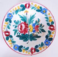 Kézzel festett, régi, Hollóházi kerámia dísztányér /  Folcloristic ceramic plate, d: 23cm