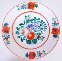 Kézzel festett, régi, Szakmáry Hollóháza kerámia dísztányér /  Folcloristic ceramic plate, d: 24,5cm