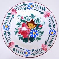 Kézzel festett, régi, Hollóházi kerámia dísztányér /  Folcloristic ceramic plate, d: 23cm