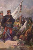 WWI Hungarian cavalryman with the Holy Crown, Dontt hurt the Holy Crown!, artist signed (wet damaged)