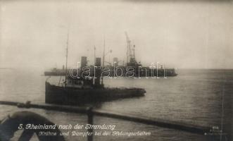 Running aground of SS Rheinland, cranes and steamers