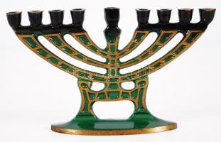 Kisméretű zománcozott réz hanukiah /  Small glazed brass Hanukkah menorah, 7x11cm