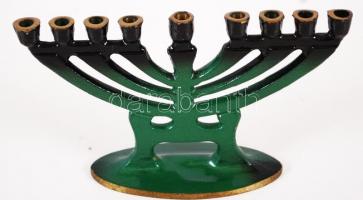 Kisméretű zománcozott réz hanukiah / 
Small glazed brass Hanukkah menorah, 7x11cm