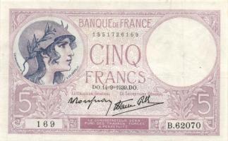 Franciaország 1939. 5Fr T:III France 1939. 5 Francs C:F