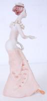 Lépő hölgy. Jelzett román porcelán figura, sérült hátul, kézzel festett, m:23 cm / Porcelain figure