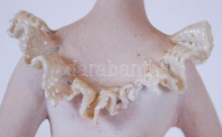 Lépő hölgy. Jelzett román porcelán figura, sérült hátul, kézzel festett, m:23 cm / Porcelain figure