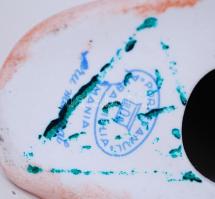 Lépő hölgy. Jelzett román porcelán figura, sérült hátul, kézzel festett, m:23 cm / Porcelain figure