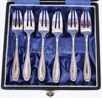 cca 1930 Orbrille ezüstözött desszertvilla készlet, komplett (6db) /  Orbrille silver plated dessert fork set