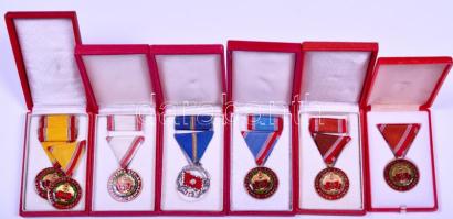 1964/1965. Szolgálati Érdemérem 10 (2x), 15 (2x), 20, 25 év után kitüntetések dísztokban + "A Haza Szolgálatáért" ezüst fokozat dísztokban T:1 összesen 7db