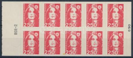 Definitive stamp: Marianne margin block of 10, Forgalmi bélyeg: Marianne ívszéli tízes tömb