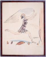 Márffy Ödön (1878-1959): Táncosnő. Akvarellel színezett litográfia, jelzett, üvegezett keretben 46×37 cm