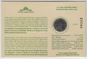 2005. 10Ft "József Attila" sorszámozott emléklapon T:1