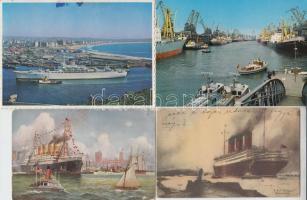 25 db nyugat-európai modern, hajómotívumos képeslap, valamint kikötők hajókkal, köztük 3 régi / 25 modern, Western Europe ship motive cards and ports with ships, between them 3 old cards