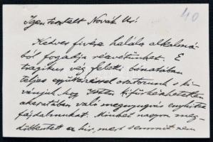 Tóth Árpád zenekritikus saját kézzel írt üdvözlő sorai névjegykártyáján