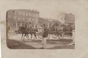 Military WWI Hungarian soldiers in an Italian city, photo