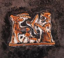 Tevan Margit (1901-1978) ezüstözött hamutartó vadászjelenetet ábrázoló bronz relief díszítéssel, jel...
