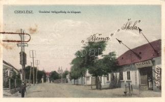 Cseklész Nagy street with estate office and café (fa)