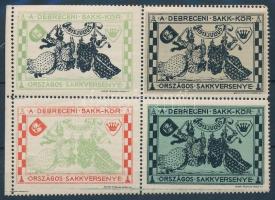 1913 Debreceni sakkverseny levélzáró négyestömb / Debrecen chess tournament labels block of 4