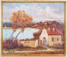 Bokor Vilmos (1897-1984): Tihanyi Belső-tó. Olaj, farost, jelzett, keretben 53×63 cm