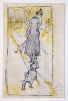 Széghy Hédy jelzéssel: Nő kutyákkal 1932. Ceruza, papír, paszpartuban, 19×13 cm