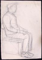 Olvashatatlan jelzéssel: Kalapos férfi. Ceruza, papír, 43×31 cm