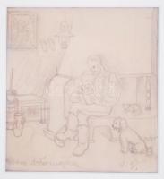 V.G. jelzéssel: Apa és fia. Ceruza, papír, üvegezett keretben 29×23 cm