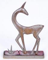 Art deco őz figura, fém és bakelit, jelzett /  Art deco roe deer figure, metal and bakelite, marked, 13,5x10x2,5cm