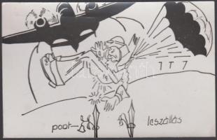 3 db régi, humoros katonai lap, kettő saját készítésű / 3 humorous military postcards, two handmade