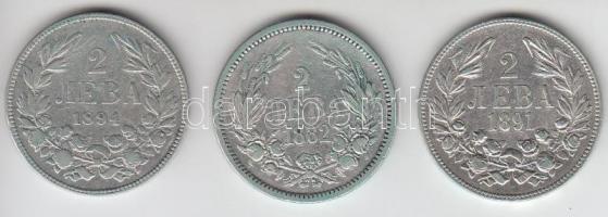 Bulgária 1882. 2L Ag + 1891. 2L Ag + 1894 2L Ag T:2,2- Bulgaria 1882. 2 Leva Ag + 1891. 2 Leva Ag + 1894. 2 Leva Ag C:XF,VF