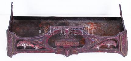 cca 1900 Szecessziós, festett, aranyozott, fém parázsfogó tálca / 
Art nouveau ember tray, 45x19x13c...