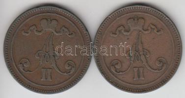 Finnország 1866. 10p Cu + 1867. 10p Cu T:3
Finland 1866. 10 pennia Cu + 1867. 10 pennia Cu C:F