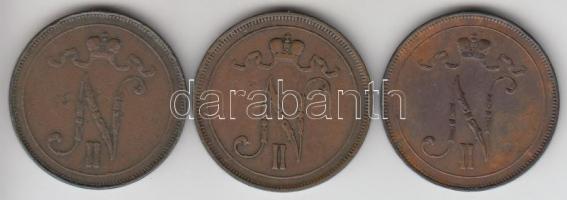 Finnország 1905. 10p Cu + 1907. 10p Cu + 1908. 10p Cu T:3
Finland 1905. 10 pennia Cu + 1907. 10 penn...