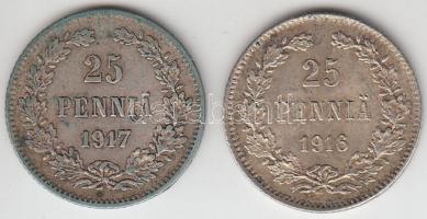 Finnország 1916. 25p Ag + 1917. 25p Ag T:2,2- Finland 1916. 25 pennia Ag + 1917. 25 pennia Ag C:XF,VF