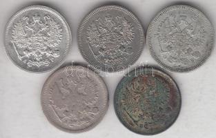 Oroszország 1902. 10k Ag + 1903. 10k Ag + 1907. 10k Ag + 1908. 10k Ag + 1916. 10k Ag T:2,3
Russia 19...