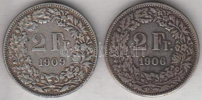 Svájc 1906. 2Fr Ag + 1909. 2Fr Ag t:2- Switzerland 1906. 2 Francs Ag + 1909. 2 Francs Ag C:VF