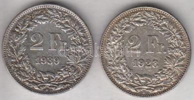 Svájc 1928. 2Fr Ag + 1939. 2Fr Ag T:2 Switzerland 1928. 2 Francs Ag + 19391. 2 Francs Ag C:XF