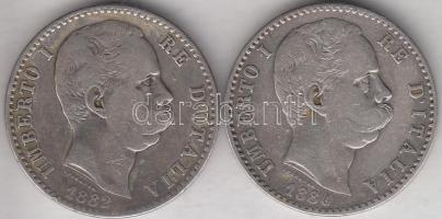 Olaszország 1882. 2L Ag + 1884. 2L Ag &quot;I. Umberto&quot; T:2-,3 Italy 1882. 2 Lire Ag + 1884. 2 Lire Ag &quot;Umberto I&quot; C:VF,F